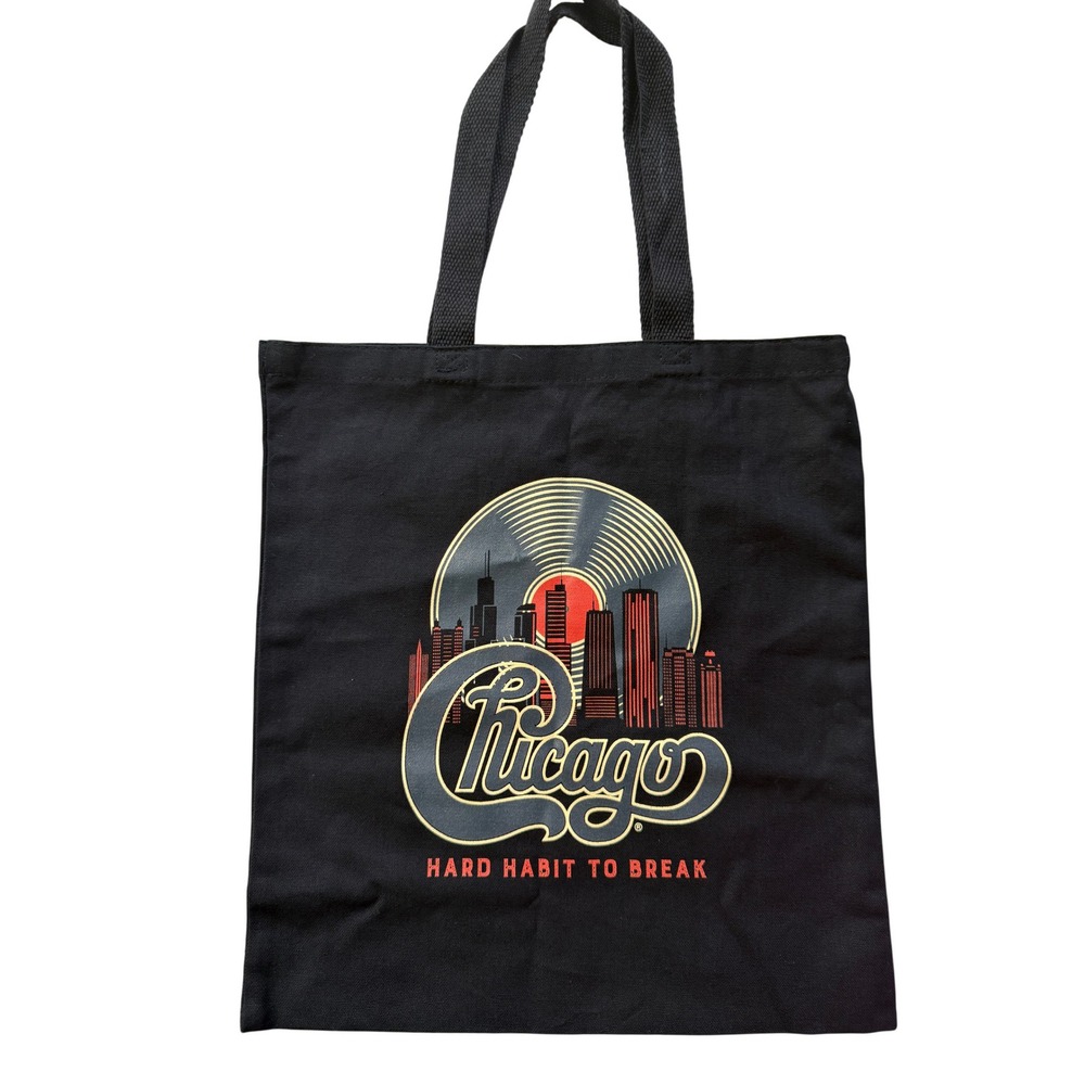 Chicago Hard Habit to Break Black Canvas Tote Bag City Skyline Vinyl‎ Graphic